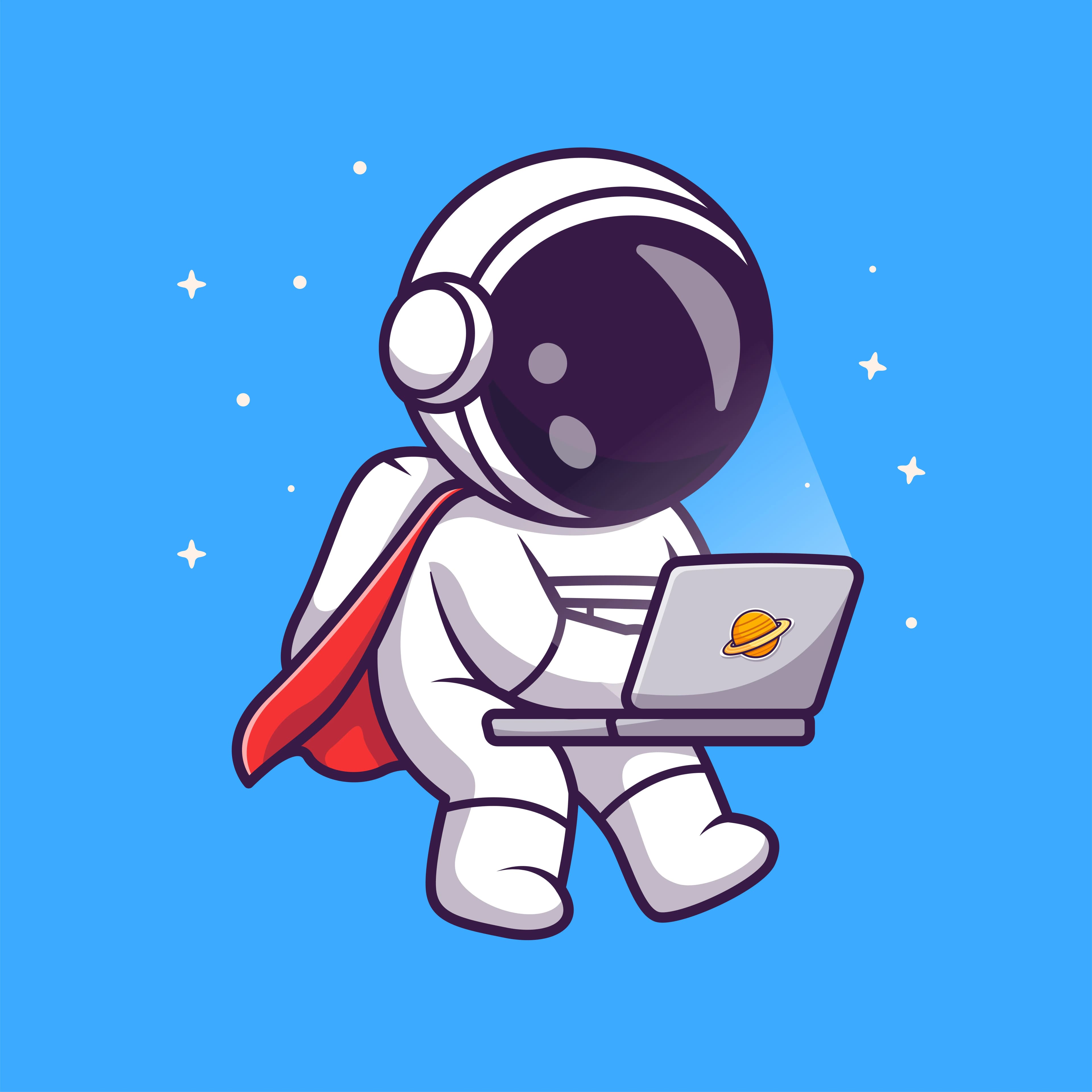 An astronauta carring a laptop